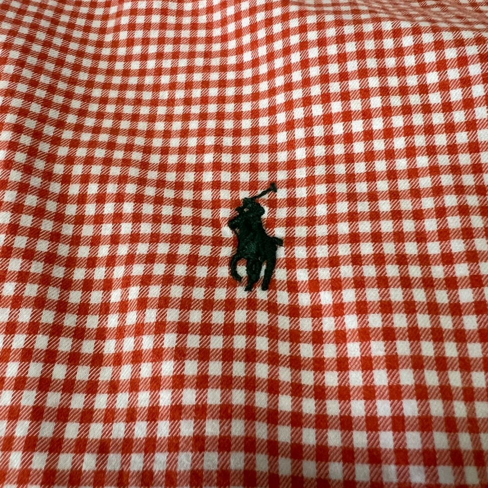 Ralph Lauren Orange Gingham Men's Button Down, Medium Shirt - Picture 2 of 3
